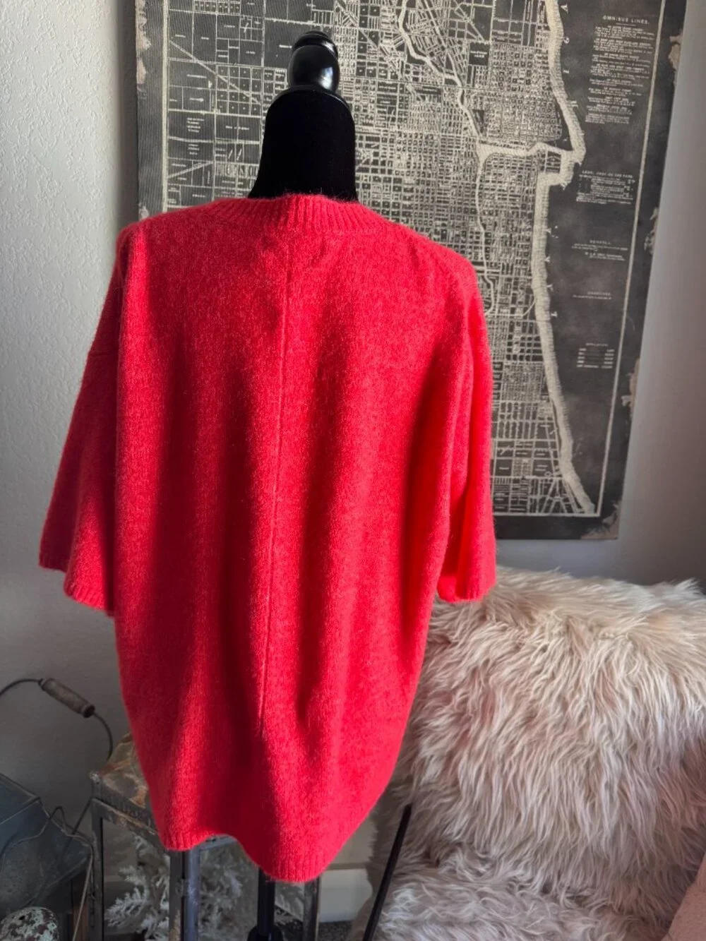 Size S - Free People Bright Orange-y Red Oversized Crew Neck Sweater w/Elbow Len